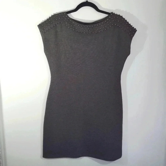 Spense Minidress Beaded Collar Dress Bodycon Fitted Charcoal Grey 8P - Picture 1 of 11